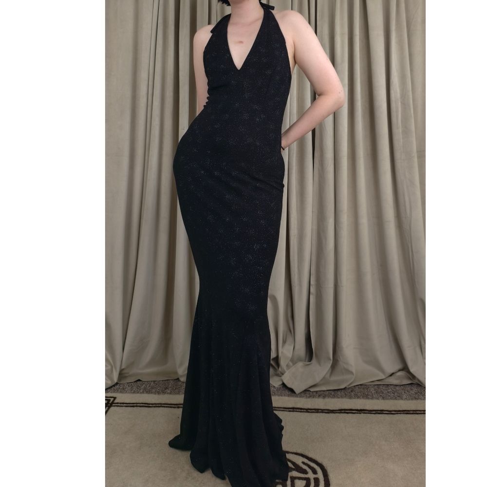 Vintage Scott McClintock Black Sparkly Halter Neck Open Back Dress